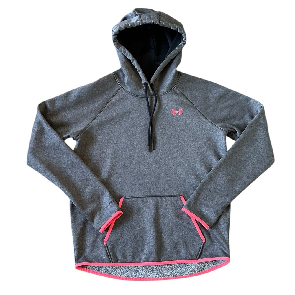 UNDER ARMOUR Cold Gear Storm loose gray w/neon pink accents pullover hoodie M